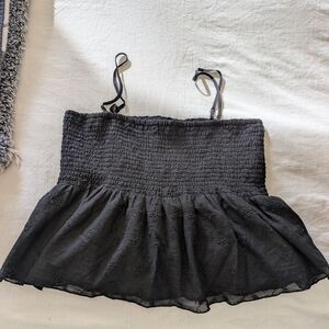 American Eagle Outfitters Dark Gray Smocked Top